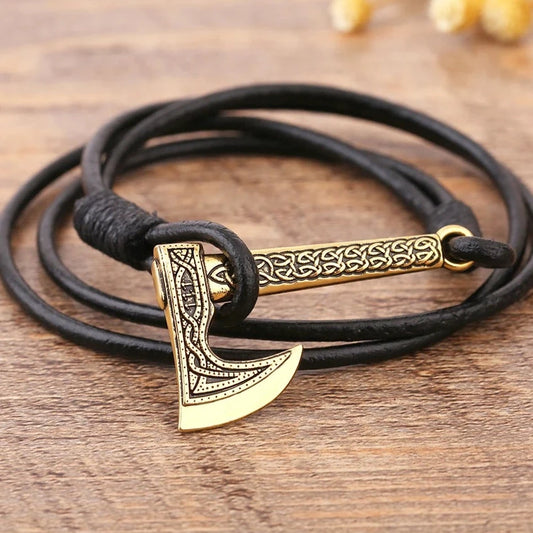 Viking Vanguard - Silver Hatchet Leather Bracelet for Men