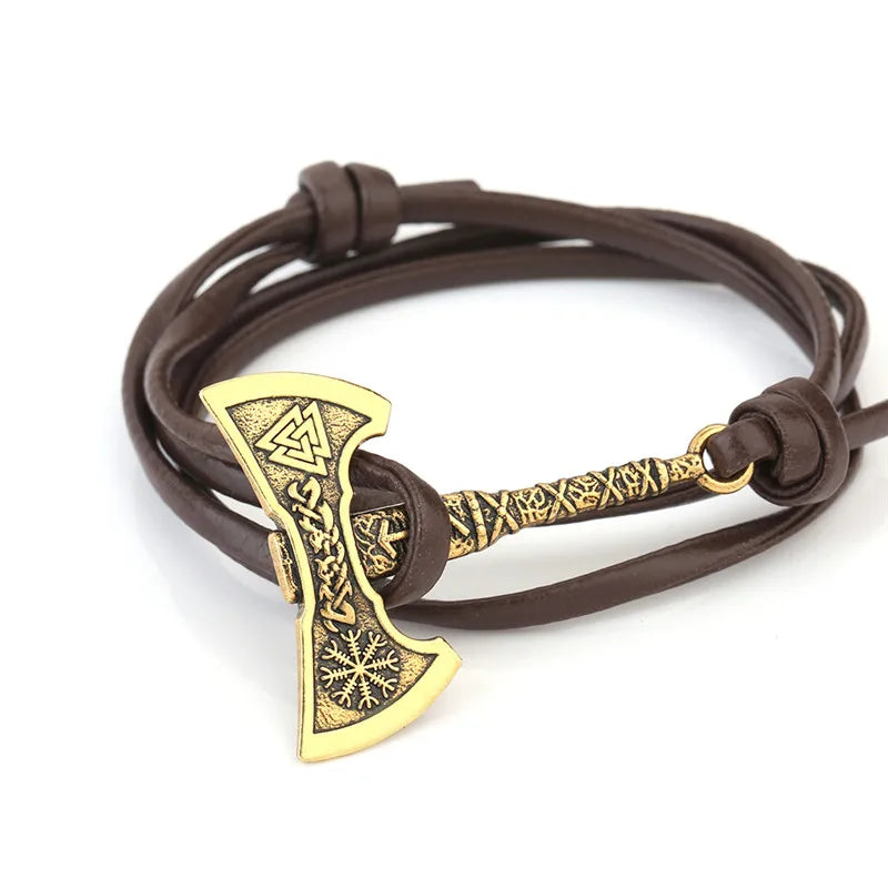 Viking Double Vanguard - Hatchet Leather Bracelet for Men