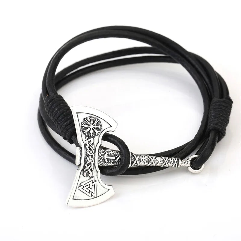 Viking Double Vanguard - Hatchet Leather Bracelet for Men