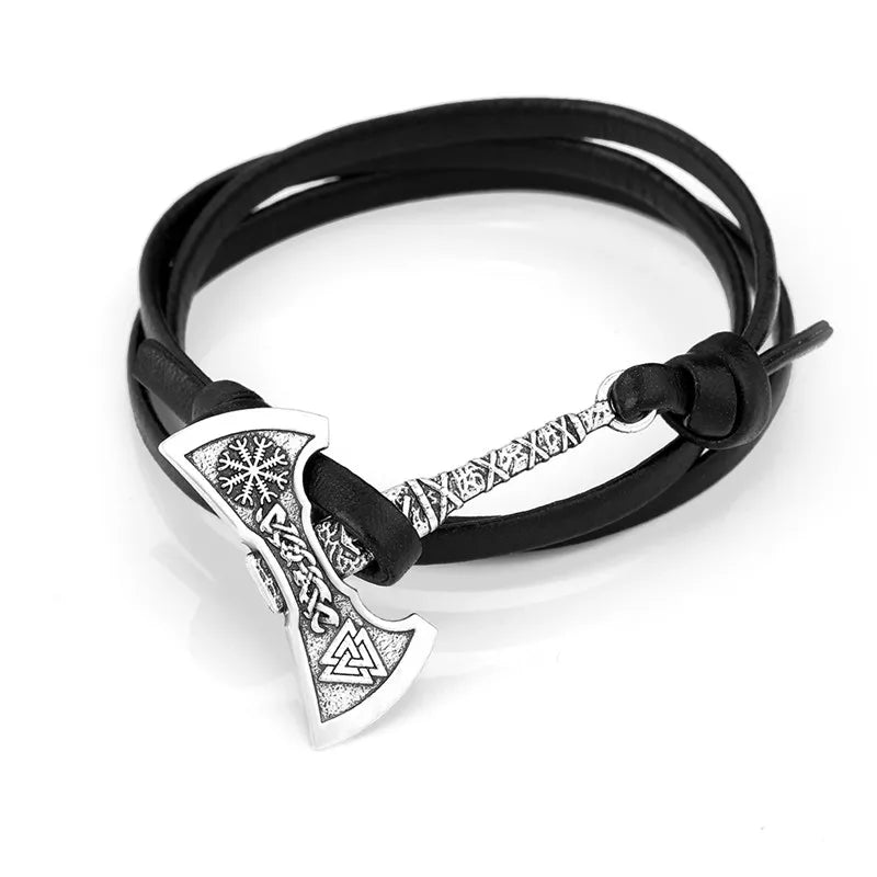 Viking Double Vanguard - Hatchet Leather Bracelet for Men