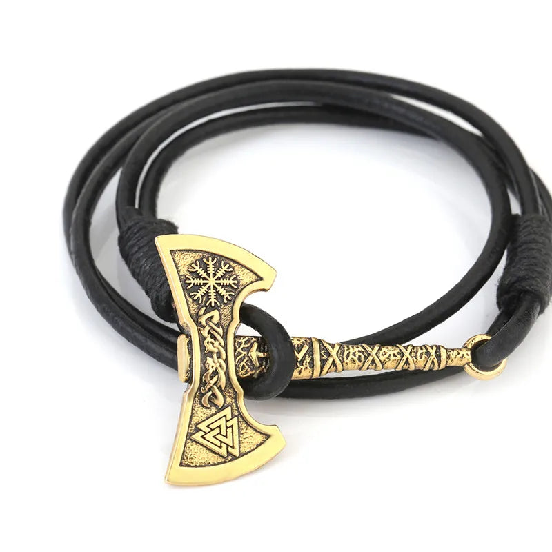 Viking Double Vanguard - Hatchet Leather Bracelet for Men