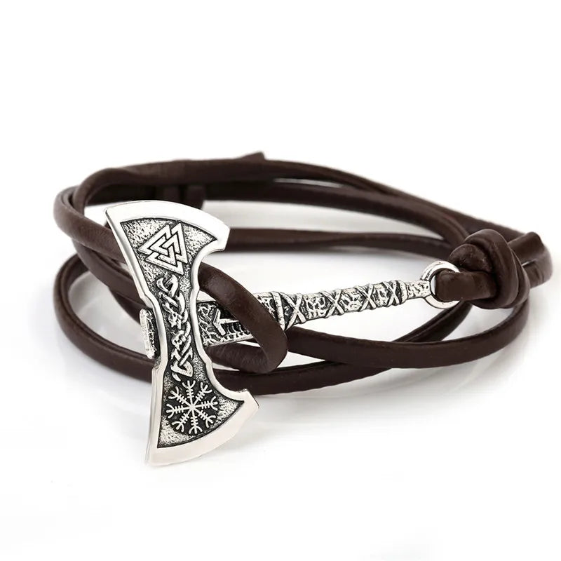 Viking Double Vanguard - Hatchet Leather Bracelet for Men