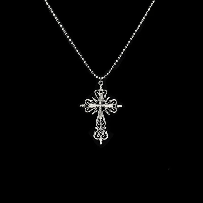 Y2K Punk Crystal Big Cross Pendant Necklaces for Women Men Gothic Irregular Cross Clavicle Chain Necklaces Aesthetic Jewelry